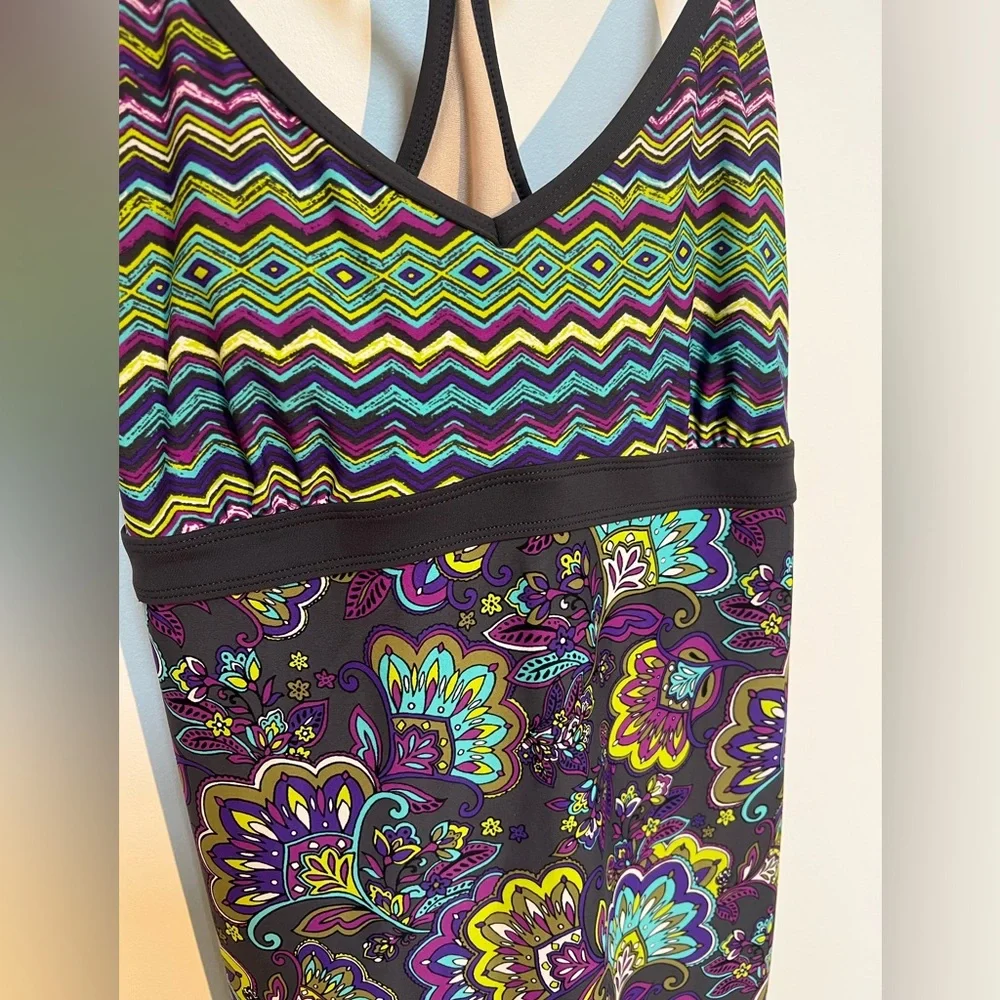 Athleta Swim Dress Paisley Blue/Purple/Grey. Size Medium - Picture 2 of 6